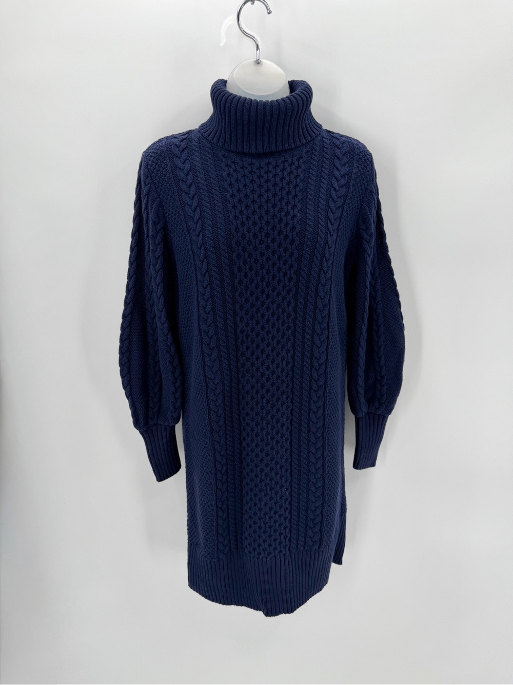 GAP Sweaterdress Women’s S Petite Navy Blue Ballon Sleeve Cable Cotton Knit